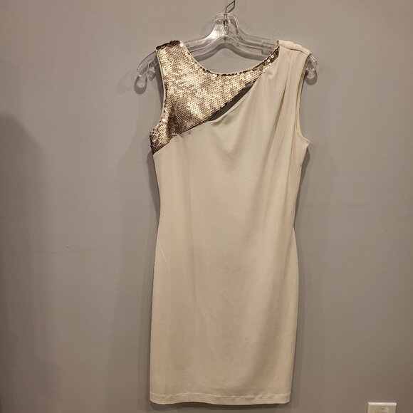 Jennifer Lopez Jersey Dress Size Medium Cream Colour Wedding Evening Sequins - Picture 1 of 8